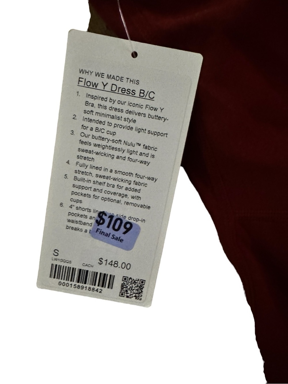 Lululemon Flow Y Dress Cranberry Charm NWT Built-In Shorts B/C Cup - Picture 5 of 16
